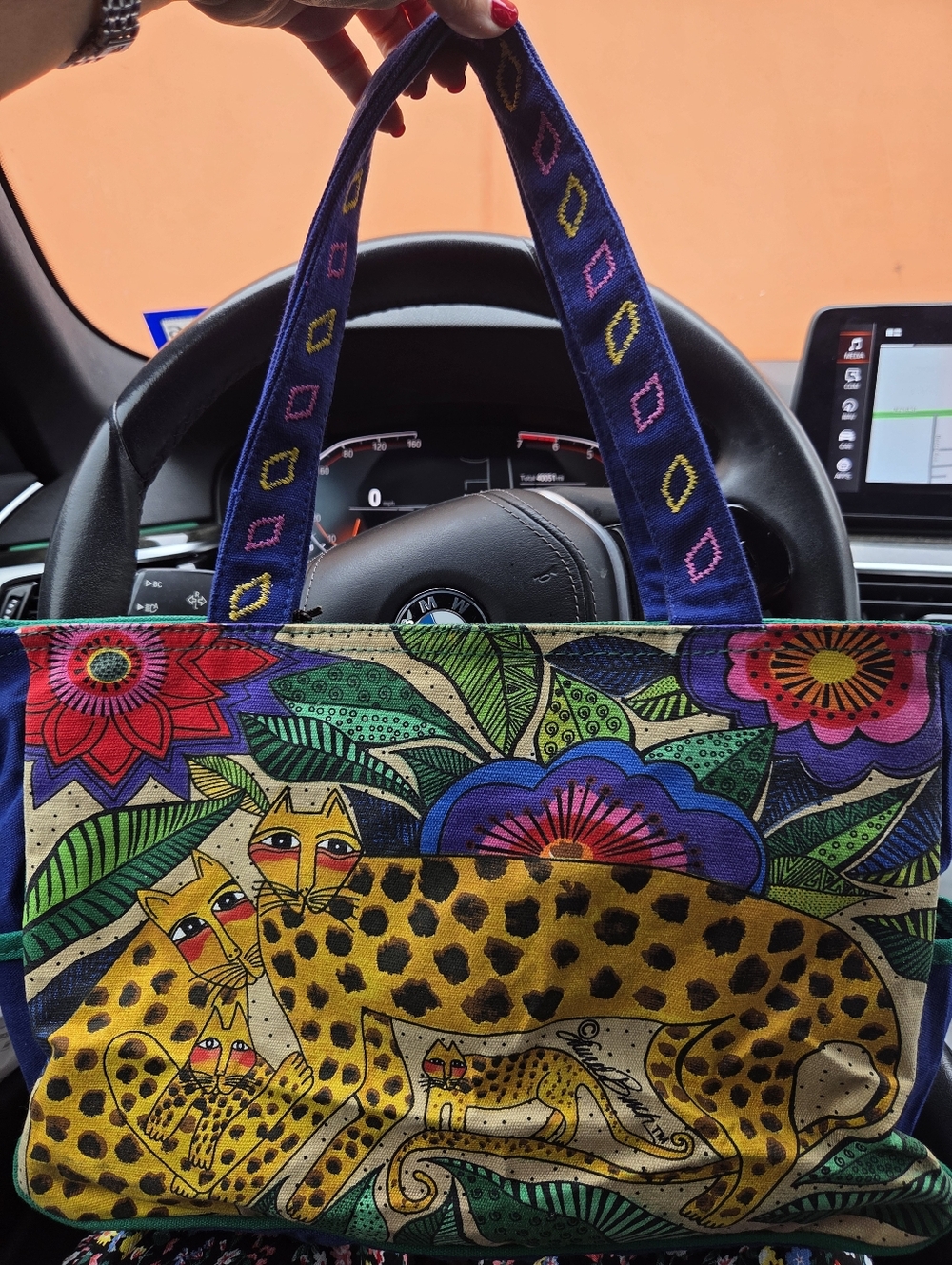 Rare Vintage Laurel Burch Leopards of Shambala Cotton Canvas Tote Bag - Picture 4 of 11